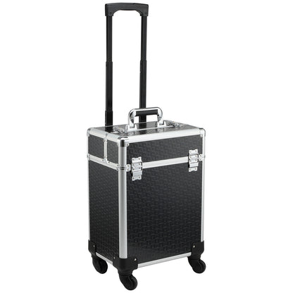 Makeup Trolley Case Cosmetic Vanity Box Telescopic Handle Adjustable 34L x 24W x 52H cm Aluminum Black