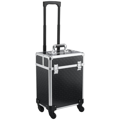 Makeup Trolley Case Cosmetic Vanity Box Telescopic Handle Adjustable 34L x 24W x 52H cm Aluminum Black