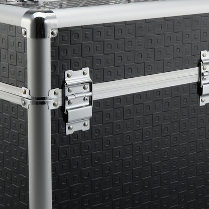 Makeup Trolley Case Cosmetic Vanity Box Telescopic Handle Adjustable 34L x 24W x 52H cm Aluminum Black