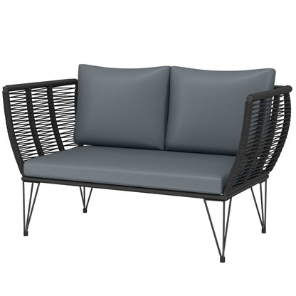 2-Seater Garden Sofa with Cushions – Outdoor/Balcony Rattan Sofa, 123 x 67 x 72 cm, Light Gray