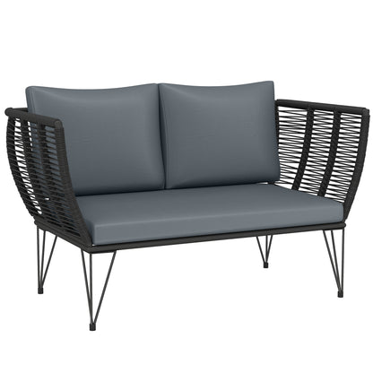 2-Seater Garden Sofa with Cushions – Outdoor/Balcony Rattan Sofa, 123 x 67 x 72 cm, Light Gray