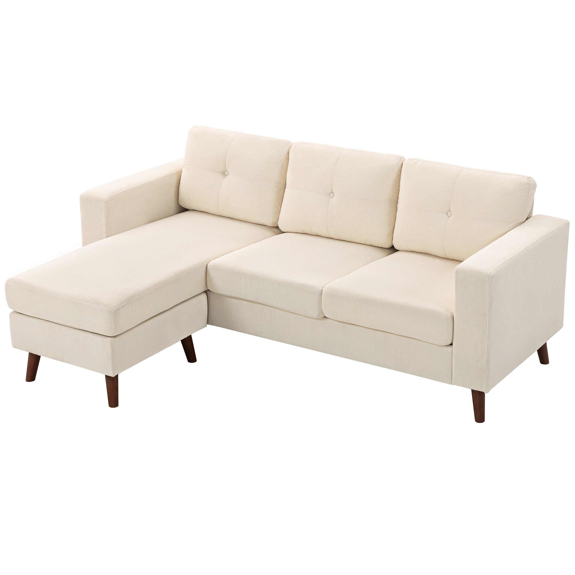 3-Seater L-Shape Corner Sofa with Reversible Chaise, Cord-Look Upholstery — Cream White (76" x 54" x 33")