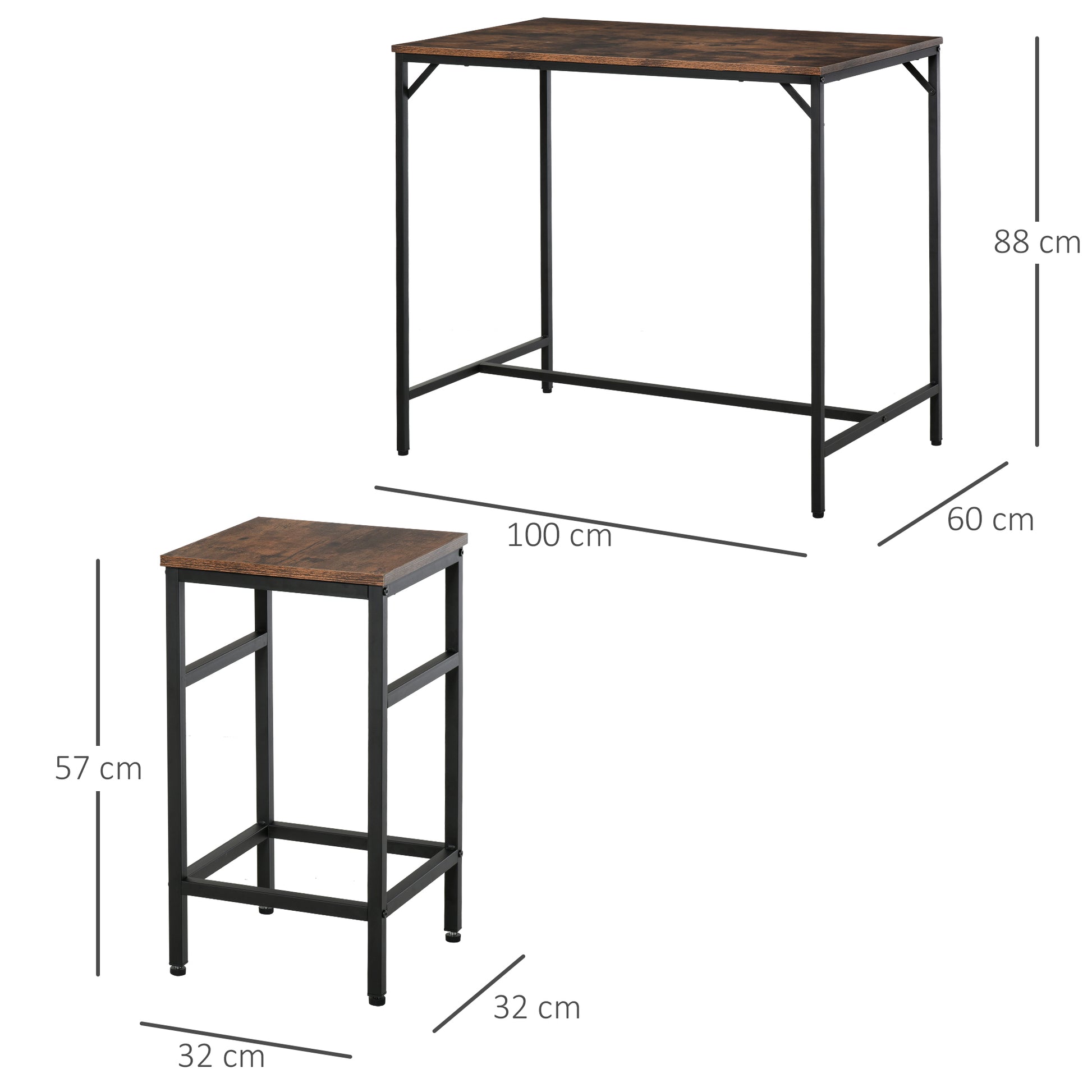 5-Piece Bar Table Set Bar Table with Bar Stools Dining Table with 4 Chairs Kitchen Table for Dining Room, Kitchen, Rustic Brown+Black