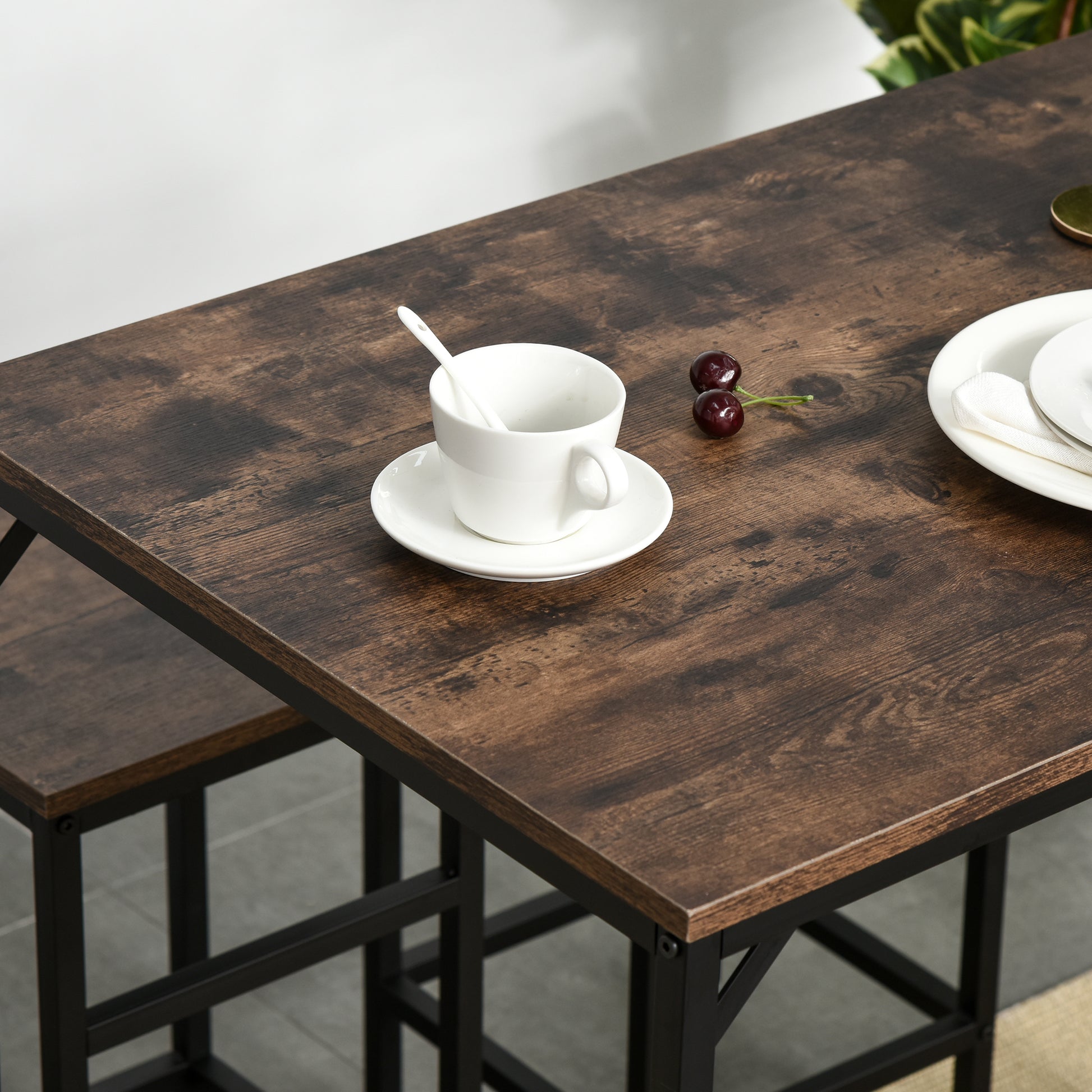 5-Piece Bar Table Set Bar Table with Bar Stools Dining Table with 4 Chairs Kitchen Table for Dining Room, Kitchen, Rustic Brown+Black