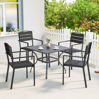 Garden Chairs – Set of 4 Stackable Patio Chairs with Slatted Design & Armrests, Weatherproof Balcony Chairs (265 lb Capacity), Black, 20.5 x 20.1 x 35.4 in