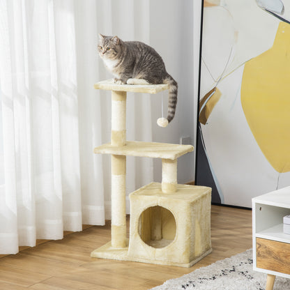 Scratching Tree with Sisal Cat Tree Climbing Frame Cat Furniture Scratching Board with Soft Plush Cat Toy Stable E1-Class Chipboard Beige 50 x 30 x 81.5 cm