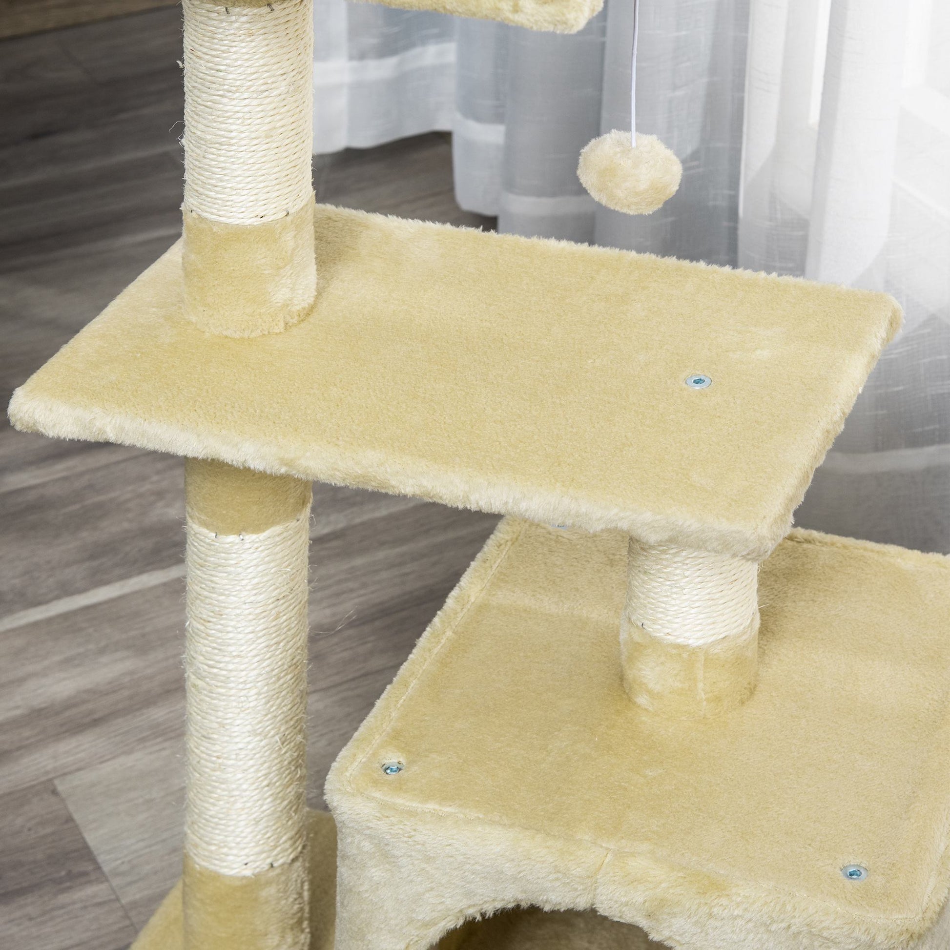 Scratching Tree with Sisal Cat Tree Climbing Frame Cat Furniture Scratching Board with Soft Plush Cat Toy Stable E1-Class Chipboard Beige 50 x 30 x 81.5 cm