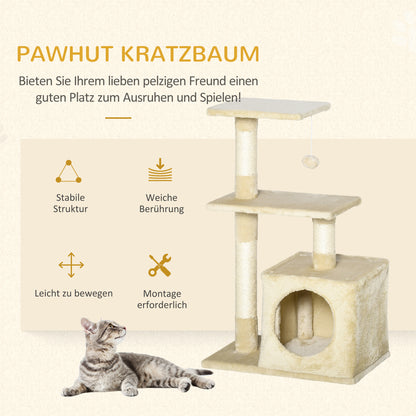 Scratching Tree with Sisal Cat Tree Climbing Frame Cat Furniture Scratching Board with Soft Plush Cat Toy Stable E1-Class Chipboard Beige 50 x 30 x 81.5 cm