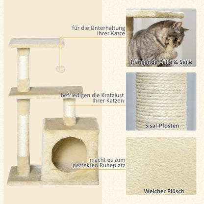 Scratching Tree with Sisal Cat Tree Climbing Frame Cat Furniture Scratching Board with Soft Plush Cat Toy Stable E1-Class Chipboard Beige 50 x 30 x 81.5 cm