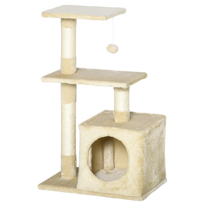 Scratching Tree with Sisal Cat Tree Climbing Frame Cat Furniture Scratching Board with Soft Plush Cat Toy Stable E1-Class Chipboard Beige 50 x 30 x 81.5 cm