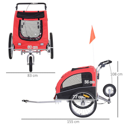 2-in-1 Dog Trailer, Bicycle Trailer for Dogs, Foldable Dog Wagon with Reflectors, Flag, Dog Bike Trailer Dog Buggy for Dogs up to 20 kg, Oxford Fabric Red+Black