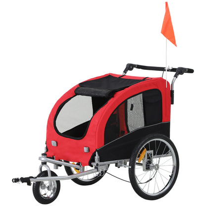 2-in-1 Dog Trailer, Bicycle Trailer for Dogs, Foldable Dog Wagon with Reflectors, Flag, Dog Bike Trailer Dog Buggy for Dogs up to 20 kg, Oxford Fabric Red+Black