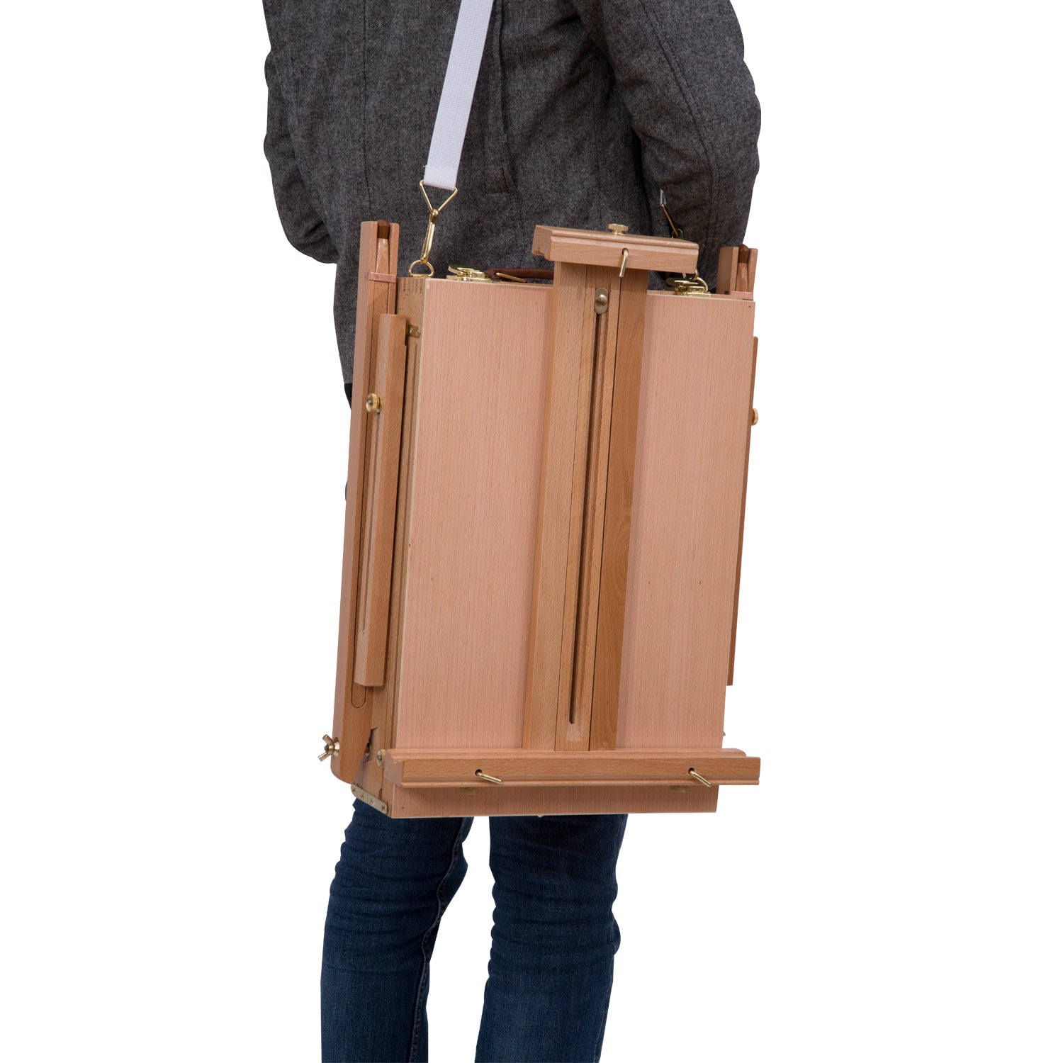 Artist Easel on Folding Stand with Paint Box Storage Adjustable Height Beech Wood Light Color