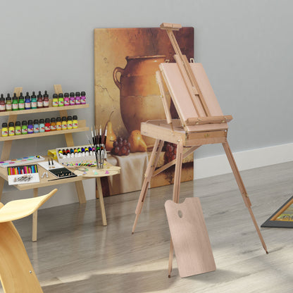 Artist Easel on Folding Stand with Paint Box Storage Adjustable Height Beech Wood Light Color