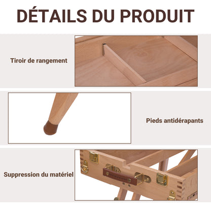 Artist Easel on Folding Stand with Paint Box Storage Adjustable Height Beech Wood Light Color