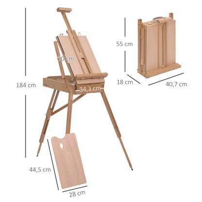 Artist Easel on Folding Stand with Paint Box Storage Adjustable Height Beech Wood Light Color