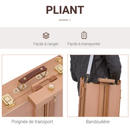 Artist Easel on Folding Stand with Paint Box Storage Adjustable Height Beech Wood Light Color