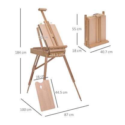 Artist Easel on Folding Stand with Paint Box Storage Adjustable Height Beech Wood Light Color