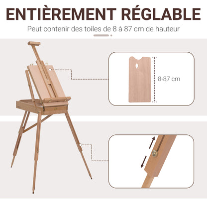 Artist Easel on Folding Stand with Paint Box Storage Adjustable Height Beech Wood Light Color
