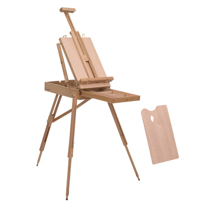 Artist Easel on Folding Stand with Paint Box Storage Adjustable Height Beech Wood Light Color