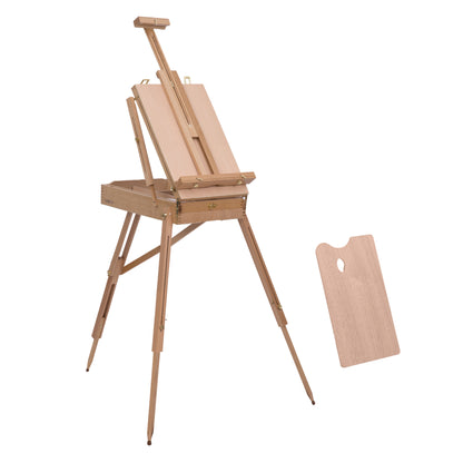 Artist Easel on Folding Stand with Paint Box Storage Adjustable Height Beech Wood Light Color
