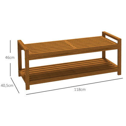 Shoe Bench with Armrests, Outdoor Seating, Wooden Bench with Shoe Shelf for 2 Persons, for Indoor & Outdoor, up to 250 kg Load Capacity, 118 x 40.5 x 46 cm, Teak