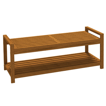 Shoe Bench with Armrests, Outdoor Seating, Wooden Bench with Shoe Shelf for 2 Persons, for Indoor & Outdoor, up to 250 kg Load Capacity, 118 x 40.5 x 46 cm, Teak