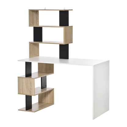 Desk with Bookcase for Bedroom, Office Desk, PC Desk in Multicolor Wood, 120x60x148cm