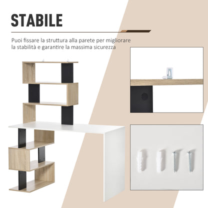 Desk with Bookcase for Bedroom, Office Desk, PC Desk in Multicolor Wood, 120x60x148cm