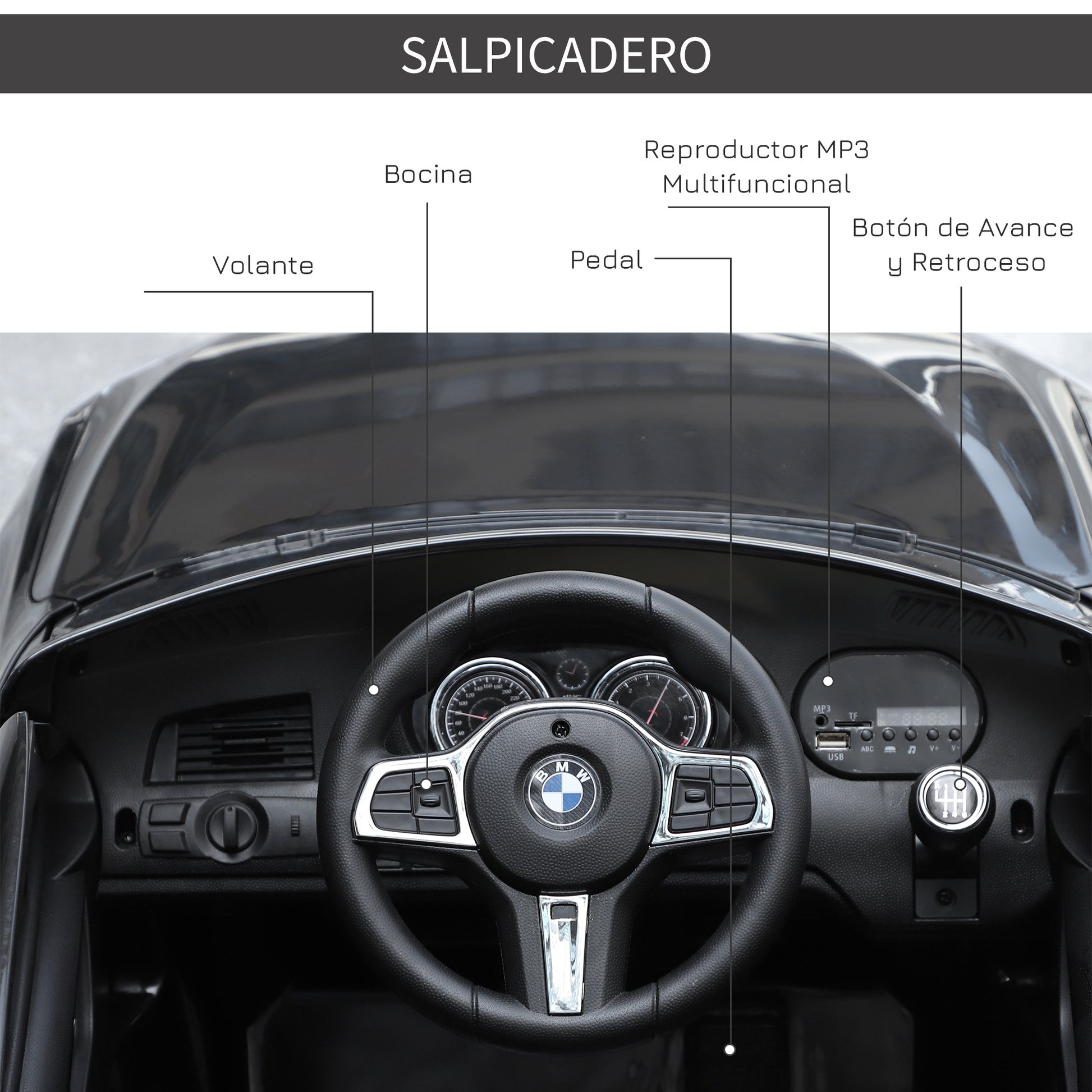 Electric Car BMW 6GT for Kids +3 Years Children's 6V Battery Vehicle with Remote Control Lights and Sounds MP3 USB Load 30 kg 106x64x51 cm Black