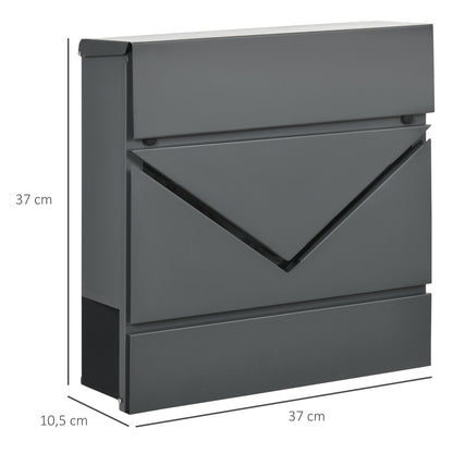 Wall Mounted Mailbox with Lock, Lid, Post Box Made of Galvanized Steel, for Outdoor, 37 x 10.5 x 37 cm, Dark Grey