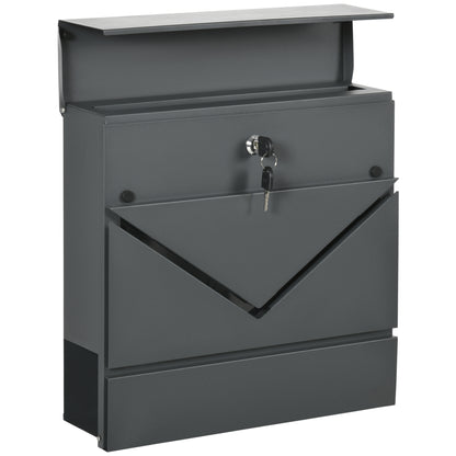 Wall Mounted Mailbox with Lock, Lid, Post Box Made of Galvanized Steel, for Outdoor, 37 x 10.5 x 37 cm, Dark Grey