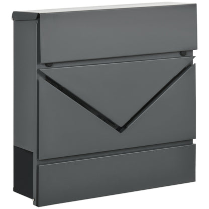 Wall Mounted Mailbox with Lock, Lid, Post Box Made of Galvanized Steel, for Outdoor, 37 x 10.5 x 37 cm, Dark Grey