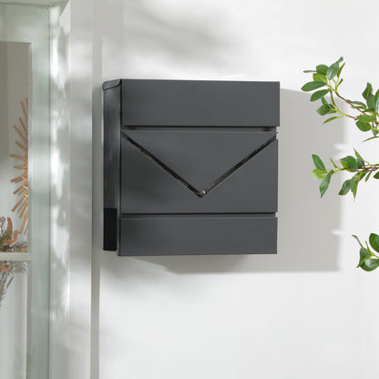 Wall Mounted Mailbox with Lock, Lid, Post Box Made of Galvanized Steel, for Outdoor, 37 x 10.5 x 37 cm, Dark Grey