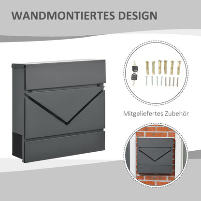 Wall Mounted Mailbox with Lock, Lid, Post Box Made of Galvanized Steel, for Outdoor, 37 x 10.5 x 37 cm, Dark Grey