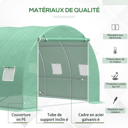 9 sqm Garden Greenhouse, 3 x 3 x 2 m Garden Tunnel Greenhouse with Roll-Up Door and 6 Mesh Windows, Steel and High-Density PE, UV-Resistant, Green