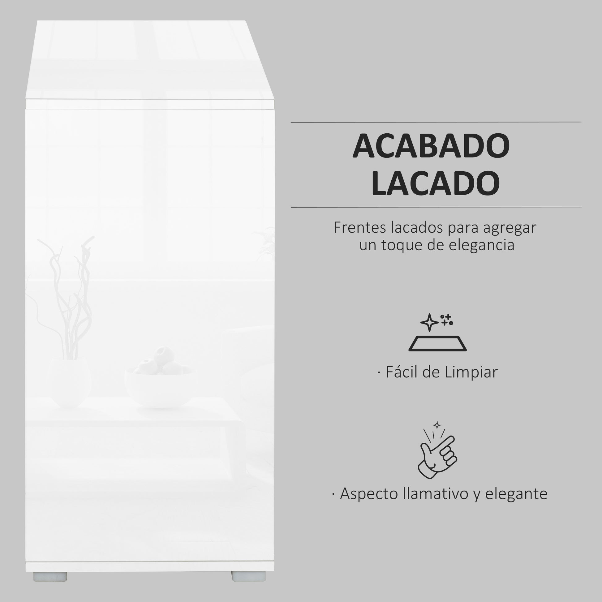 Kitchen Sideboard with 2 Doors 2 Drawers Glossy White Frame Adjustable Shelf Push-to-Open Storage Cabinet for Bedroom Living Room 79x36x74 cm White
