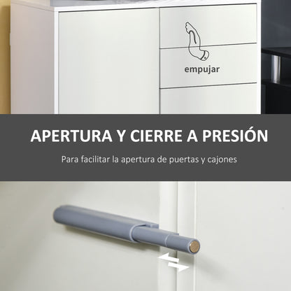 Kitchen Sideboard with 2 Doors 2 Drawers Glossy White Frame Adjustable Shelf Push-to-Open Storage Cabinet for Bedroom Living Room 79x36x74 cm White