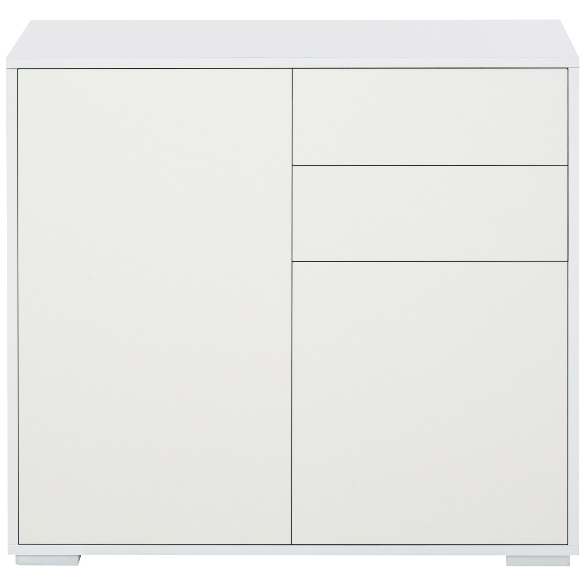 Kitchen Sideboard with 2 Doors 2 Drawers Glossy White Frame Adjustable Shelf Push-to-Open Storage Cabinet for Bedroom Living Room 79x36x74 cm White