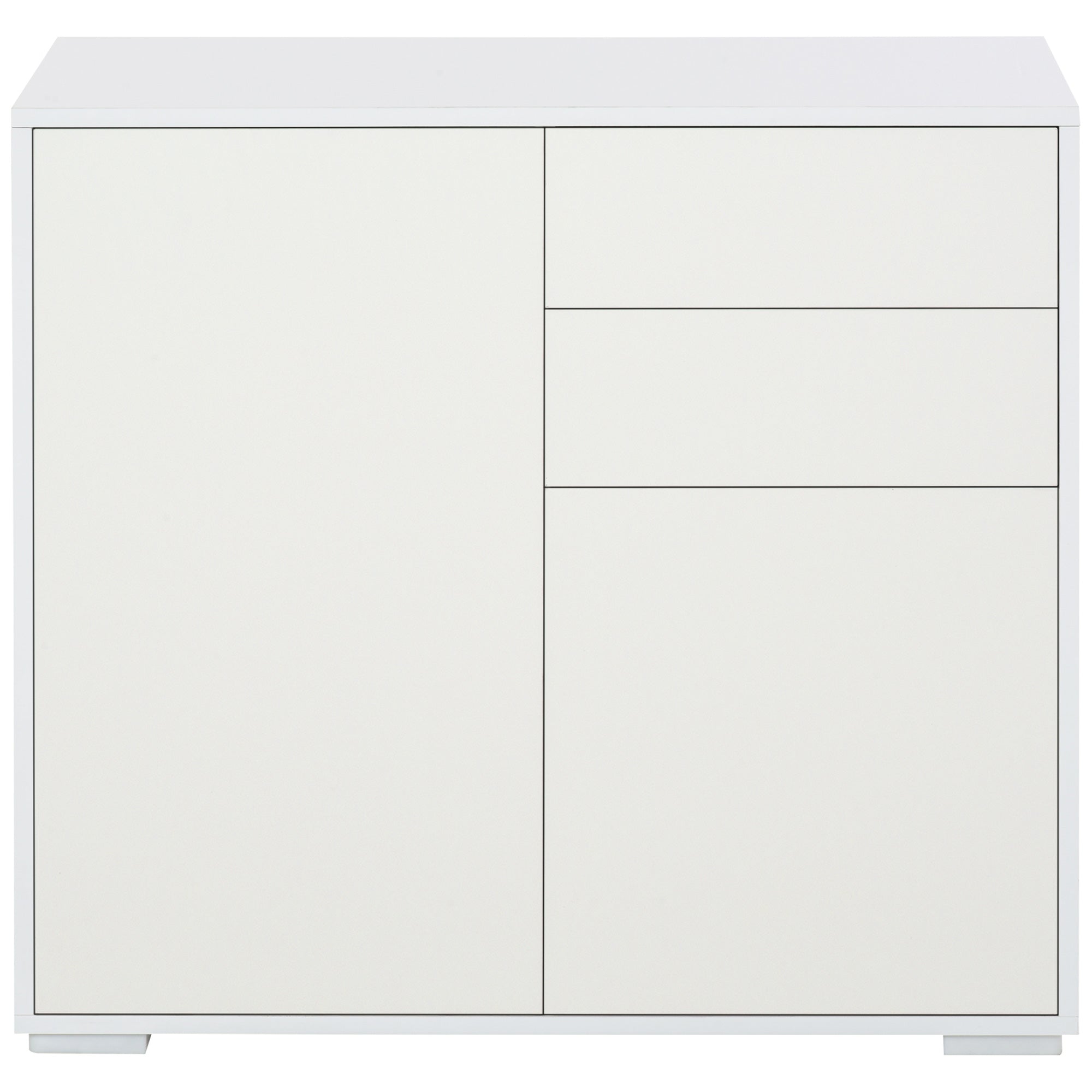 Kitchen Sideboard with 2 Doors 2 Drawers Glossy White Frame Adjustable Shelf Push-to-Open Storage Cabinet for Bedroom Living Room 79x36x74 cm White