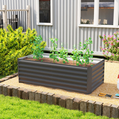 Galvanized Steel Raised Garden Bed 71 x 35.4 x 22.6 in — Deep Planter with Support Rods & Open Bottom, Weatherproof Herb and Vegetable Planter for Garden & Balcony, Dark Gray