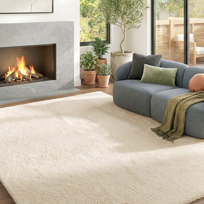 Long-Pile Washable Area Rug, 63 x 90.6 in (160 x 230 cm), Cream
