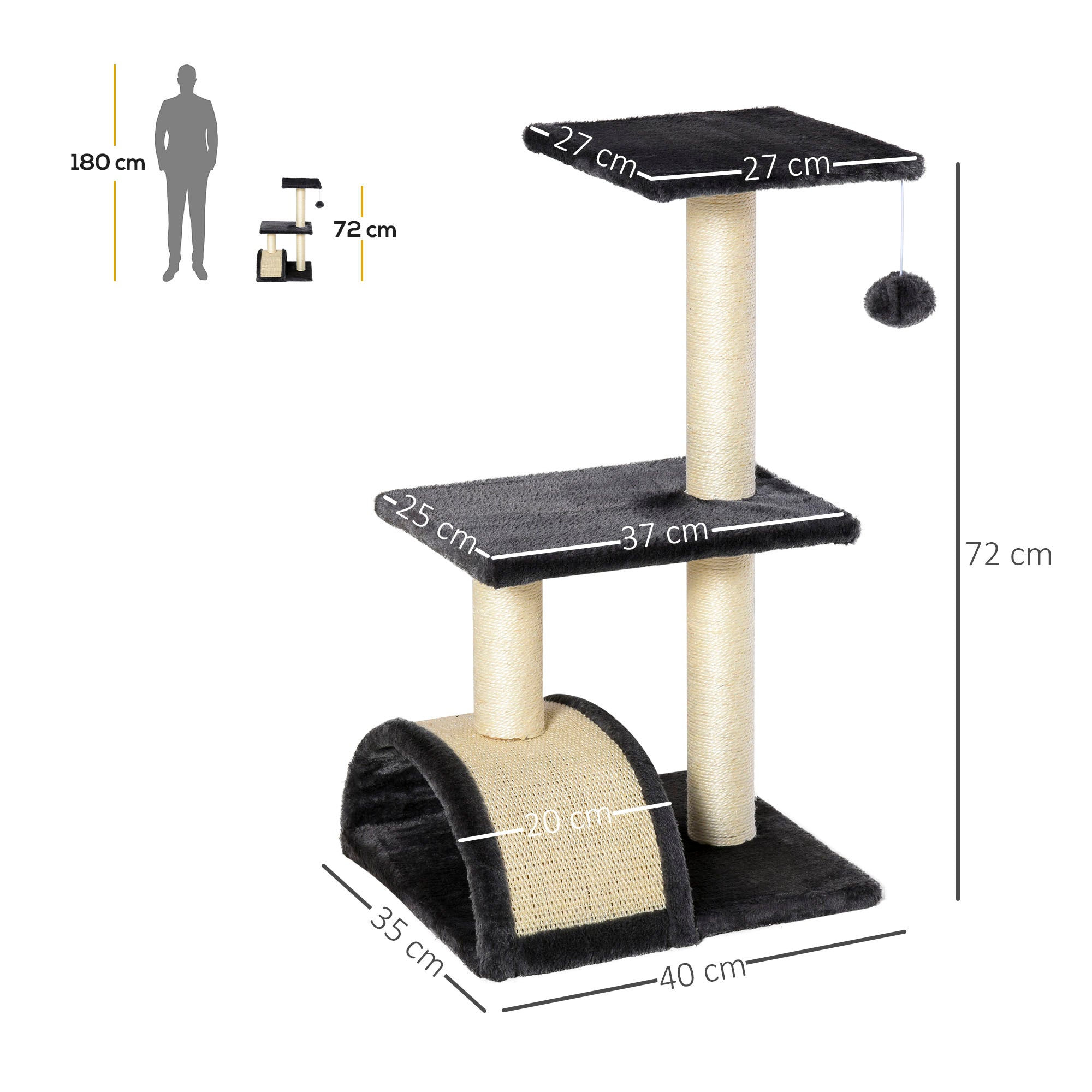 Scratch Tree 72 cm Cat Tower with Plush Balls, Sisal Posts, Platform, Scratching Pad Multi-level Cat Scratching Tree, Climbing Tree, for medium-sized cats, Gray