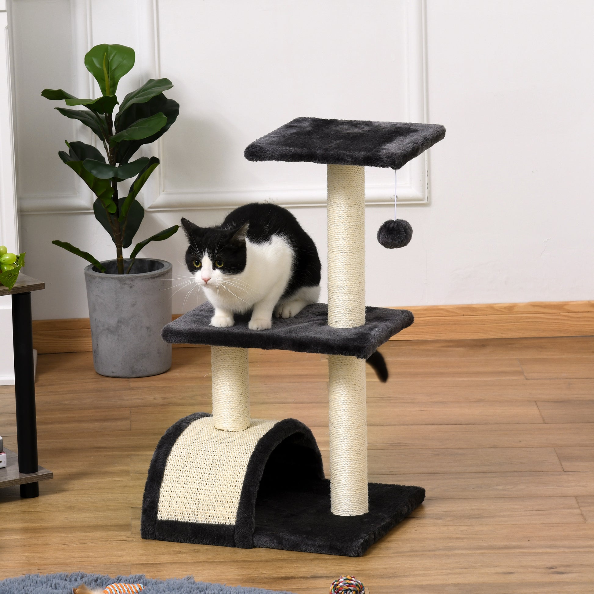 Scratch Tree 72 cm Cat Tower with Plush Balls, Sisal Posts, Platform, Scratching Pad Multi-level Cat Scratching Tree, Climbing Tree, for medium-sized cats, Gray