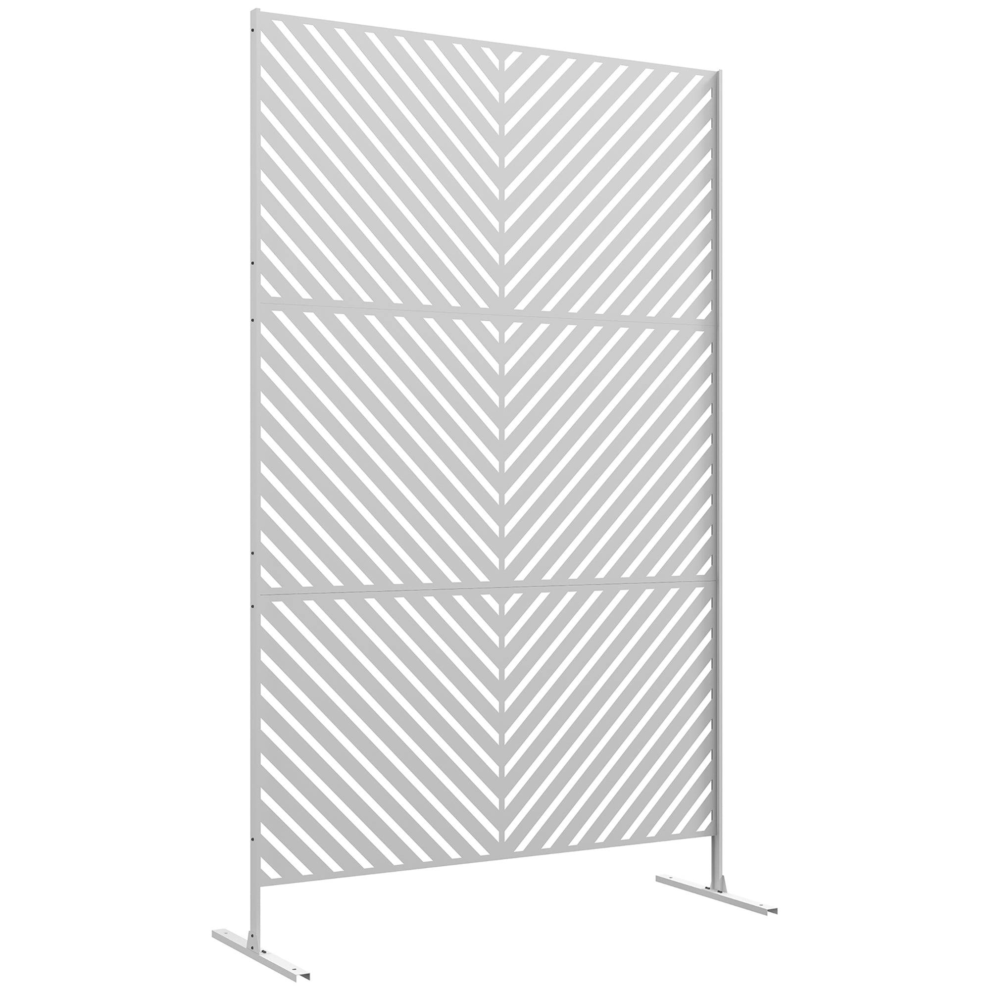 Outdoor Room Divider with 3 Pieces Inverted Triangle Pattern Steel Frame Privacy Screen for Patio Terrace Garden 122x45x198 cm White