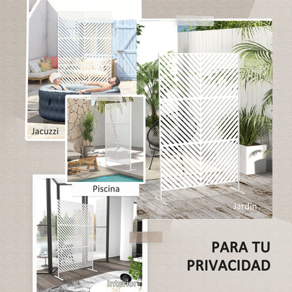 Outdoor Room Divider with 3 Pieces Inverted Triangle Pattern Steel Frame Privacy Screen for Patio Terrace Garden 122x45x198 cm White