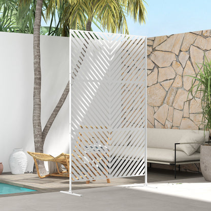 Outdoor Room Divider with 3 Pieces Inverted Triangle Pattern Steel Frame Privacy Screen for Patio Terrace Garden 122x45x198 cm White