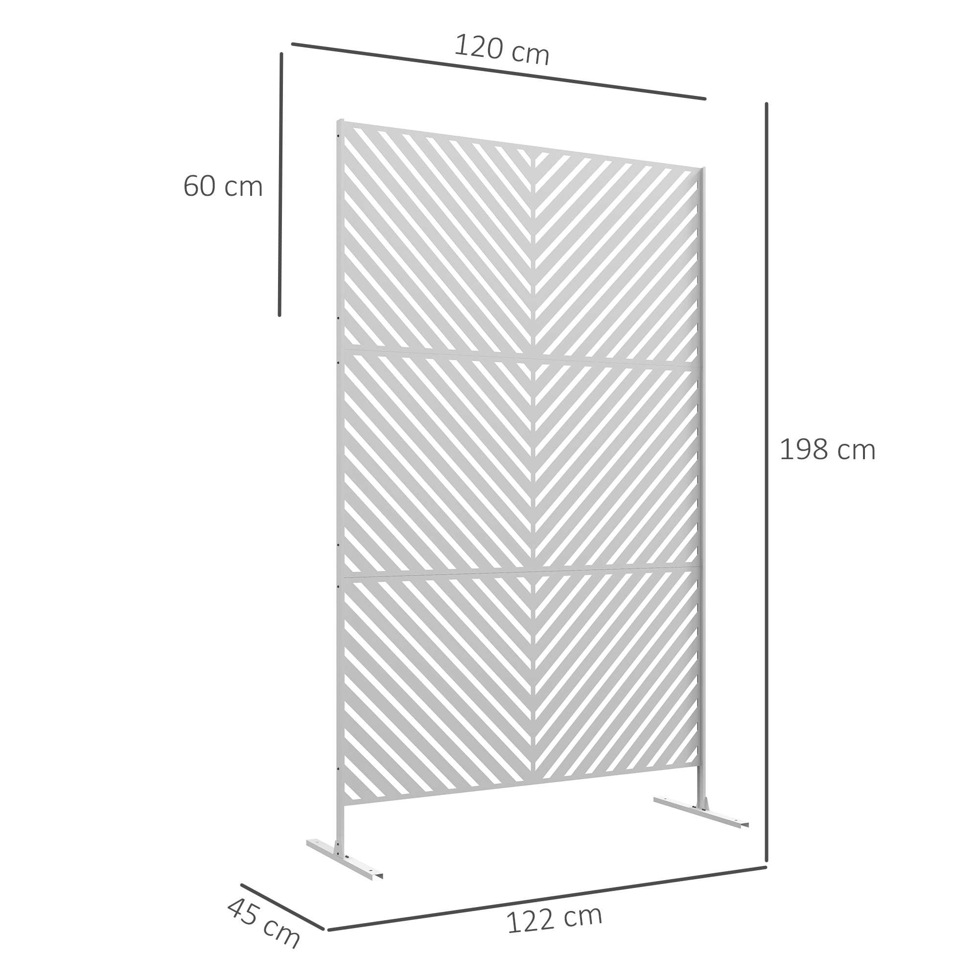 Outdoor Room Divider with 3 Pieces Inverted Triangle Pattern Steel Frame Privacy Screen for Patio Terrace Garden 122x45x198 cm White