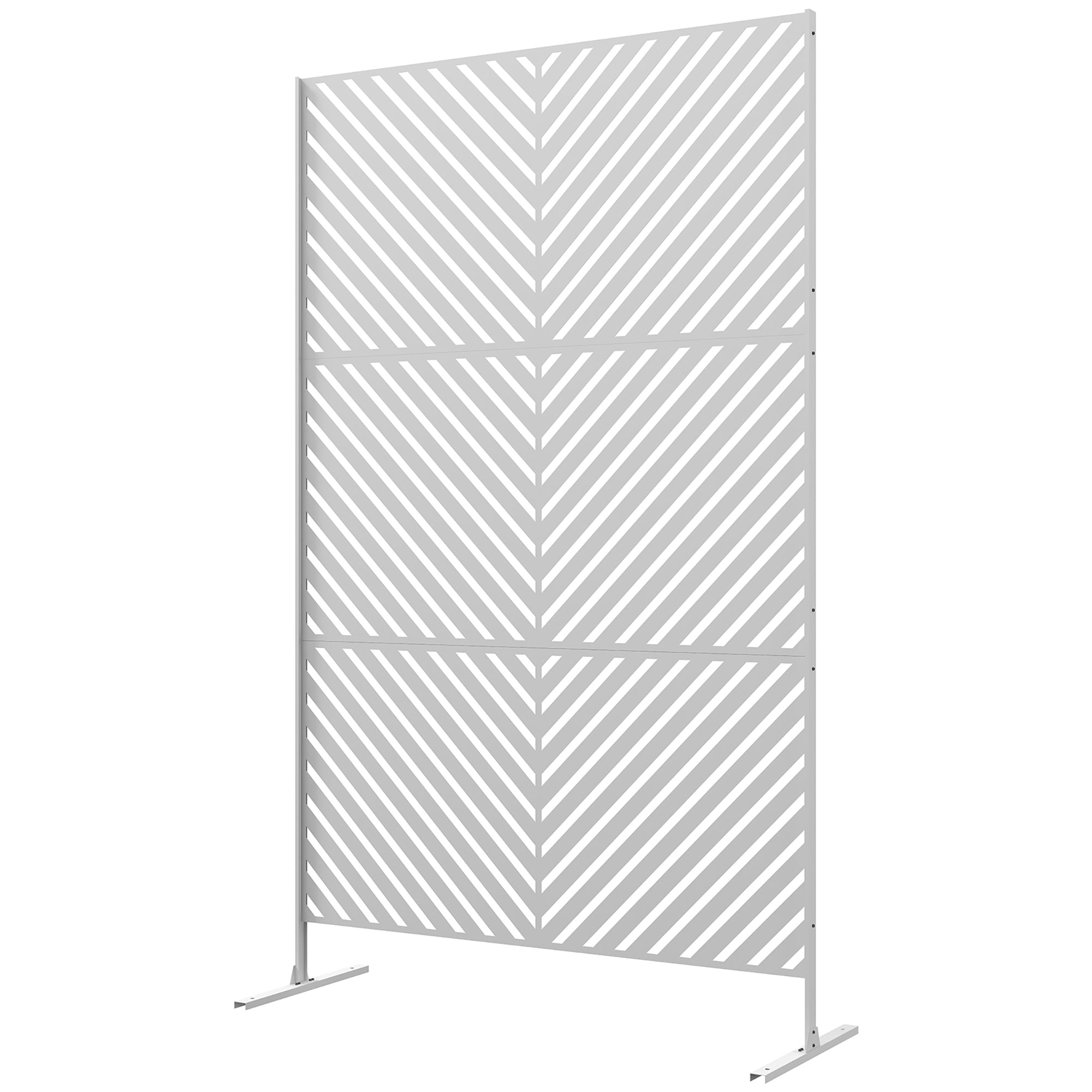 Outdoor Room Divider with 3 Pieces Inverted Triangle Pattern Steel Frame Privacy Screen for Patio Terrace Garden 122x45x198 cm White