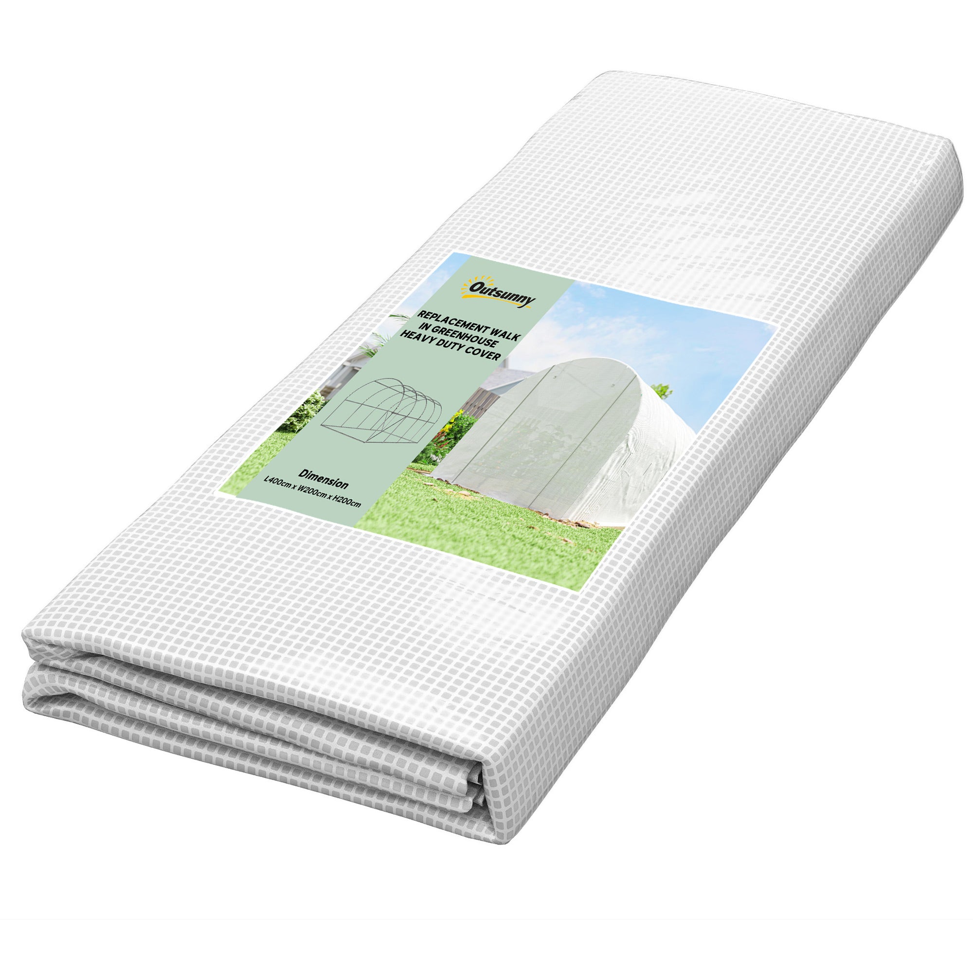 4 x 2 m Greenhouse Cover, Waterproof PE Garden Cover with Zippered Roll-Up Door, 8 Windows, UV Protection, Tear-Resistant Polyethylene, Tunnel Greenhouse Cover, White